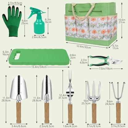 Gardening Tools 10-Piece Heavy Duty Stainless Steel Hand Tools with Durable Garden Tools Storage Tote,Rust-Proof Garden Tool Set, Ideal Gardening Gifts for Women Yellow Floral Pattern Design - style: Yellow Floral