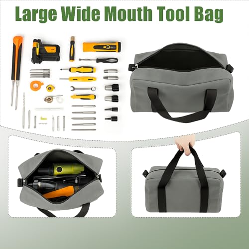 Small Tool Bag, Close Top Wide Mouth Tool Organizer Bag, Large Tool Bags - color: Gray, size: 12 Inch