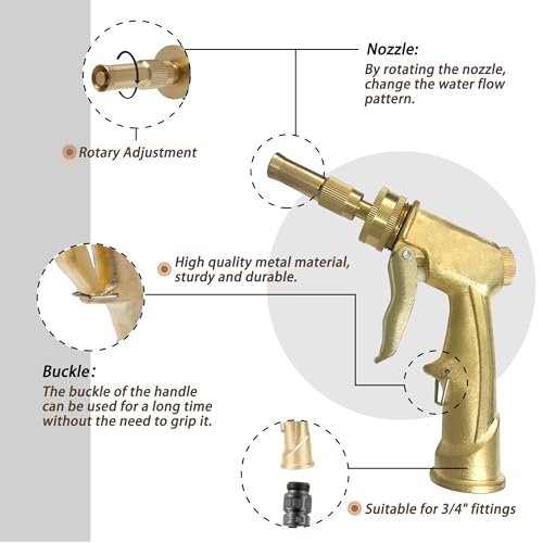 High Pressure Hose Nozzle with Soap Dispenser, Metal Foam Gun Sprayer - color: Brass