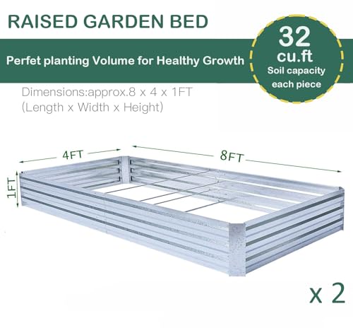 2-Pack Galvanized Raised Garden Bed 8x4x1ft - size: 8x4x1ft (2 pcs)