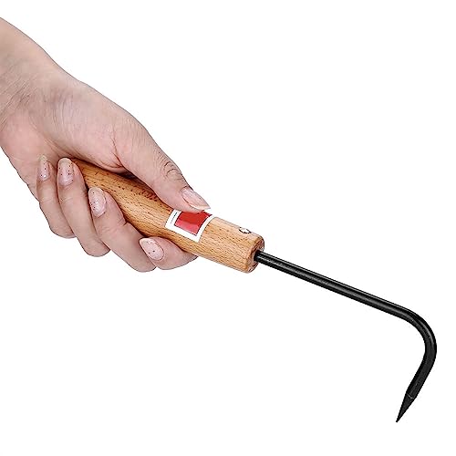 Iron Garden Claw Hand Tool, Single Claw Bonsai Root Rake with Wooden Handle, Multifunction Root Pick Rake for Digging, Weeding, Loosening, 2.36x8.66in