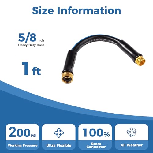 SheeChung Short Garden Hose 1ft x 5/8",Rubber Leader Hose,Male to Female - size: 1ft-Male to female