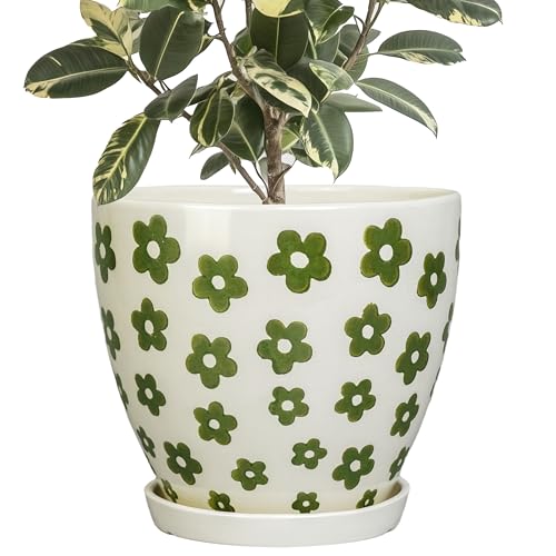 MPotTo Ceramic Flower Pot, 10 Inch, White - color: Petal White, size: 10 Inch