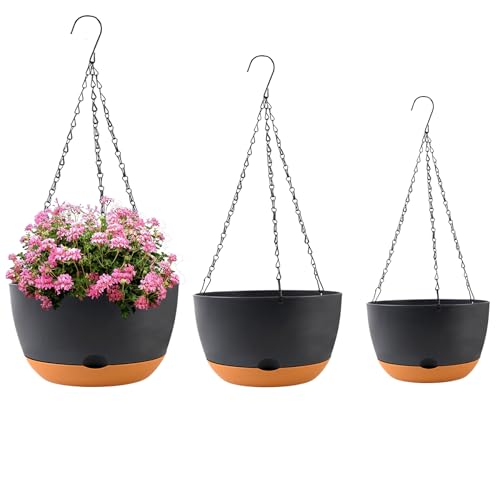 KPUVX 8/10/12 inch Plant Pot Hanging Planters, 3 Pack, Black - color: Black, size: 8/10/12 inch