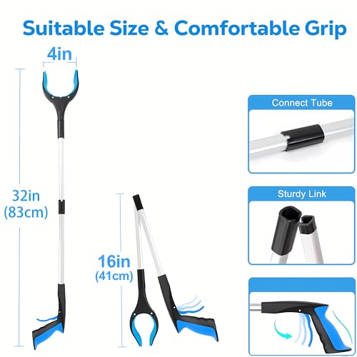 Grabber Reacher Tool - Foldable Gripper and Reaching Tool - Heavy Duty Pick Up Stick Grabbers for Seniors, Trash, Surgery Recovery Must Haves Gifts, 32” Picker Upper Grabber (Blue) - color: Blue