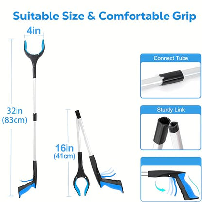 Grabber Reacher Tool - Foldable Gripper and Reaching Tool - Heavy Duty Pick Up Stick Grabbers for Seniors, Trash, Surgery Recovery Must Haves Gifts, 32” Picker Upper Grabber (Blue) - color: Blue