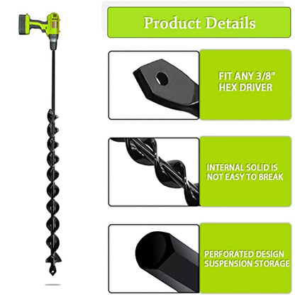 TCBWFY 24 Inch Auger Drill Bit for Planting - 1.2"x24" Long Handle Easy Planter Garden Auger - Bulb & Bedding Plant Augers - Post Hole Digger for 3/8”Hex Drive Drill - size: 1.2"x24"