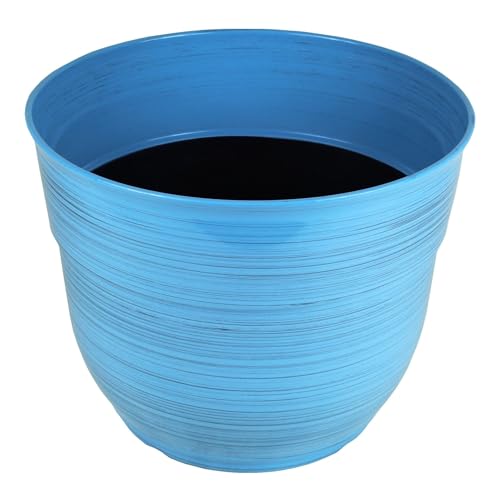 Garden Elements Indoor/Outdoor Glazed Brushed Happy Plastic Planter, Large, Bright Blue, 15" - color: Bright Blue