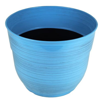 Garden Elements Indoor/Outdoor Glazed Brushed Happy Plastic Planter, Large, Bright Blue, 15" - color: Bright Blue