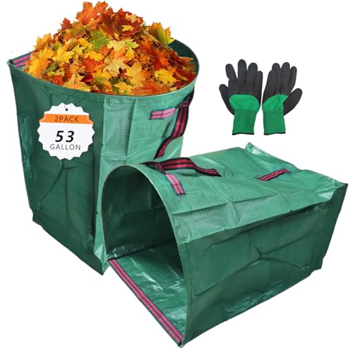 2-Pack 53 Gallon Yard Waste Bags, Reusable Heavy Duty Collapsible Garden Leaf Bags with Plastic Ring, Stand-Up Yard Waste Bin for Collecting Leaves, Lawn Grass - style: 2-Pack 53 Gallon Leaf Waste Bags