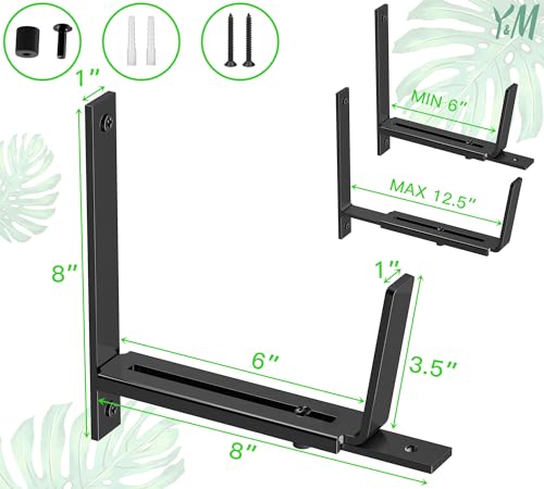 Y&M Adjustable Planter Brackets (6 to 12.5 in), Heavy Duty Iron Window Box Mounting Hooks for Balcony, Fences, Patio, Garden - Black - size: 4pcs Black