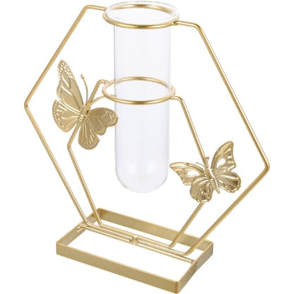 IMIKEYA Glass Test Tube Vase with Butterfly Frame Stand