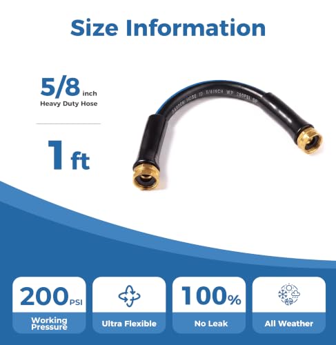 SheeChung Short Garden Hose 1ft x 5/8",Rubber Leader Hose,Female to Female - size: 1ft-double females