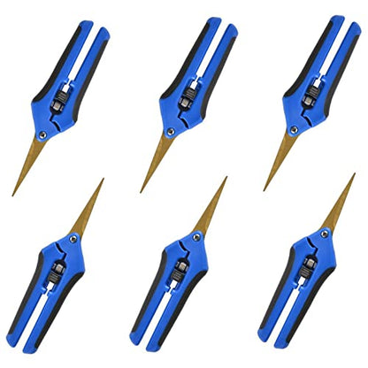 GROWNEER 6 Packs 6.5 Inch Pruning Shears with Curved Blades Trimming Scissors For Gardening Hand Pruning Snips Titanium Coated Precision Blades - style: Blue