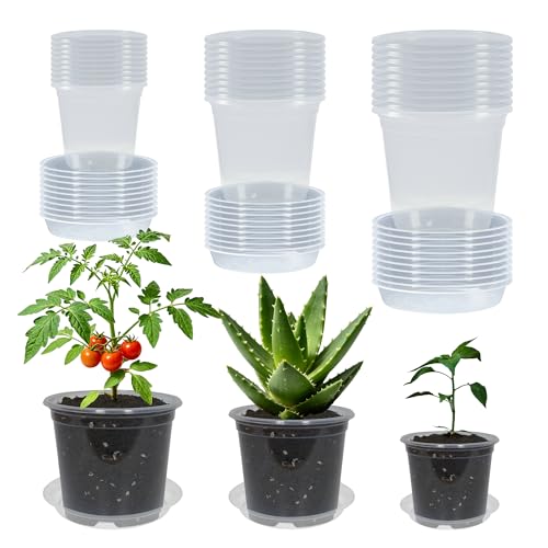 30 Pack 5/6/7 Inch Clear Nursery Pots with Drainage and 30 Pack Plant Saucers, Plant Pots for Plants Transparent Potting Containers for Plants Seeding Starter Pot (Clear, 5/6/7 Inch) - color: Clear, size: 5/6/7 Inch