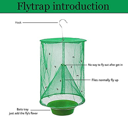 Ranch Fly Trap Outdoor Hanging Reusable with Fishing Apparatus | Food Bait Tray Catcher Cage for Indoor or Outdoor Family Farms, Park (6 Pack) - style: 6 pack