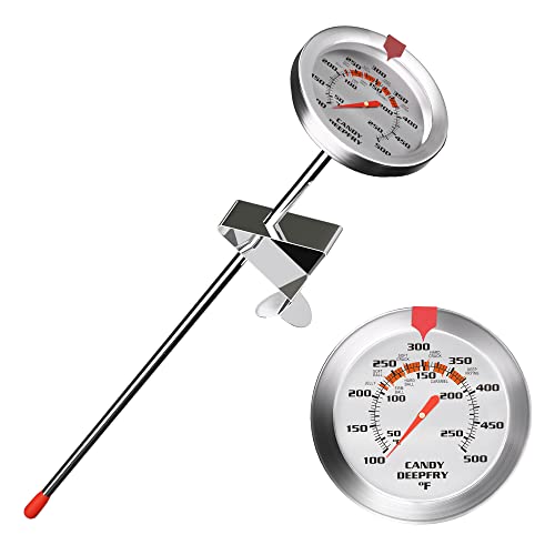 Candy & Deep Fry Thermometer, Stainless Steel Probe with 2" Large Dial & Pot Clip – Temperature Guide for Candy Making, Confectionery, Frying, BBQ, Chocolate, Jam - size: 9 Inch
