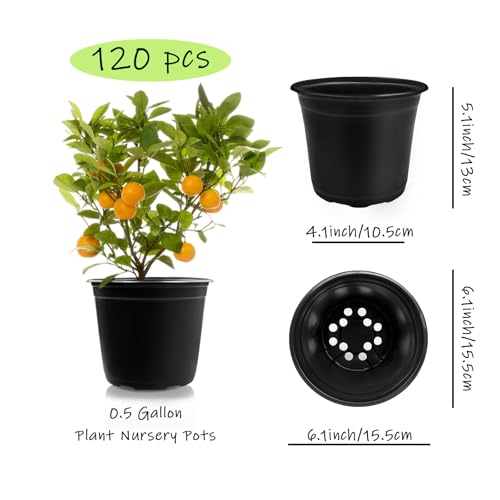 Anyumocz 120Pcs 0.5 Gallon Plant Nursery Pots,Plastic Pots with Drainage Holes,Garden Flower Container Seedling Pot for Planting,Transplanting,Succulents,Cuttings(Black) - size: 120 Pieces 0.5 Gallon