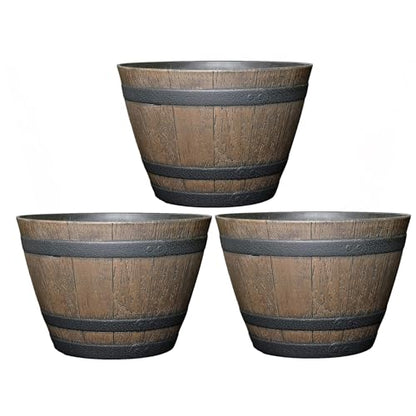 Classic Home and Garden Whiskey Plastic Resin Flower Pot Barrel Planter, Walnut Brown, 20.5" (Pack of 3) - color: Kentucky Walnut Brown, size: 20.5 Inch (Pack of 3), style: Rustic