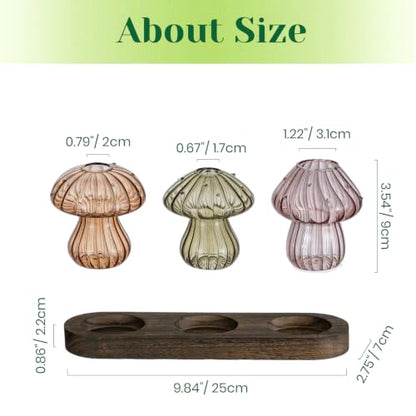 Hewory Plant Propagation Stations: 3PCS Amber Mushroom Vase with Wood Tray - color: Amber, size: 3