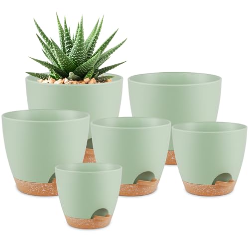 QRRICA 8/7/6.5/6/5.5/5 Inch Self Watering Pots for Indoor/Outdoor Plants - color: Green, size: 8/7/6.5/6/5.5/5 inch
