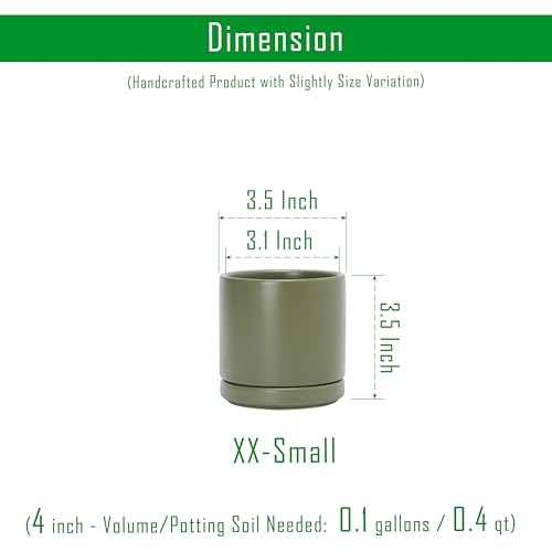 D'vine Dev 2-Pack Ceramic Pots with Saucers, Olive, 3.5 in, 94-V-A-J - color: Olive, size: 3.5 Inch