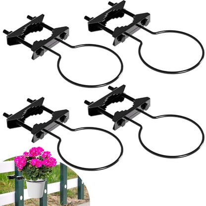 6" Clamp-On Flower Pot Ring, 4 Pack Heavy Duty Deck Flowerpot Holder Ring Metal Planter Hanger Hanging Plant Holder