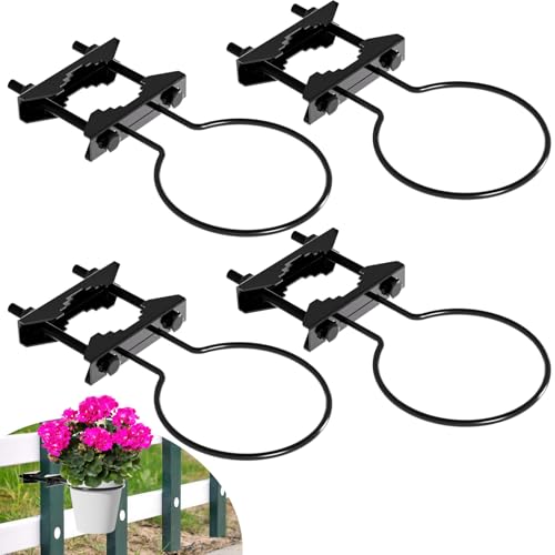 6" Clamp-On Flower Pot Ring, 4 Pack Heavy Duty Deck Flowerpot Holder Ring Metal Planter Hanger Hanging Plant Holder