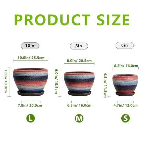 6+8+10 Inch Ceramic Planter, Ceramic Plant Pots Indoor, Rainbow - color: Rainbow
