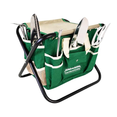 GardenHOME 7-Piece Garden Tool Set with Folding Stool & Storage Tote - style: 7piece