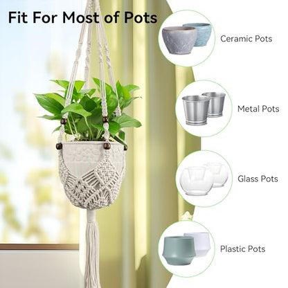USLAI Macrame Plant Hanger, for Up to 6.5 Inch Pots, 35 Inch, White, 2 Pack - color: 35+35 Inch - White