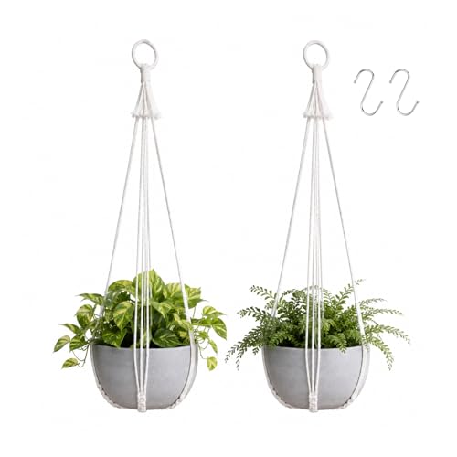 Artilady Macrame Hanging Planters Indoor Plant Hanger, Ivory White - color: White C