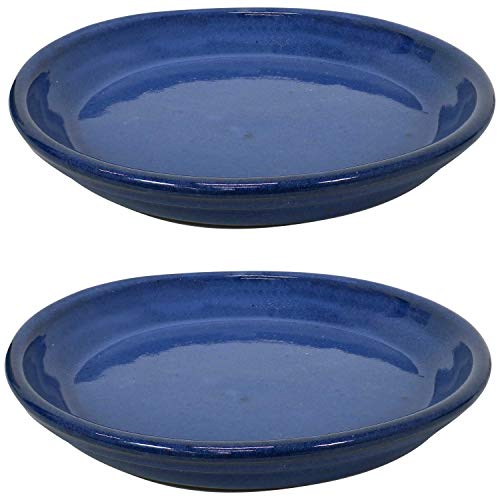 Sunnydaze 9" Ceramic Plant Saucers for Planters, 2pk, Imperial Blue - color: Imperial Blue, size: 9 in
