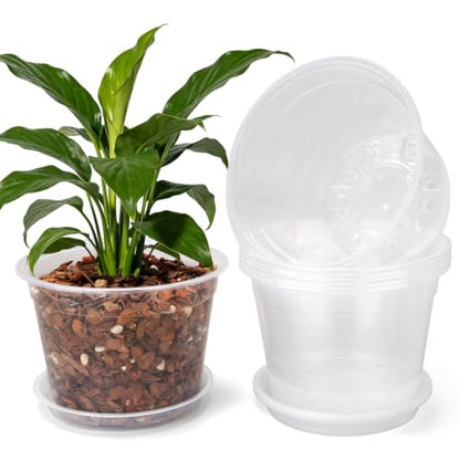 8 Inch Clear Nursery Pots with Saucers, 10 Pack Large Plastic Pot for Plant - size: 8inch-10pcs