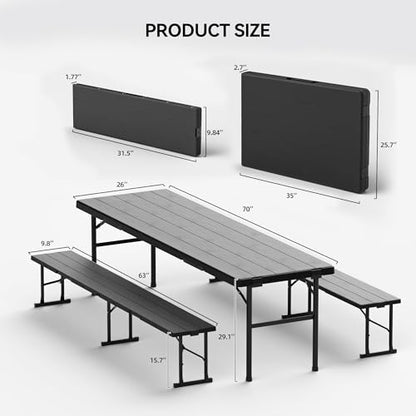6FT Folding Table & Chair Set, Seats 6-8, Portable Black - color: Black