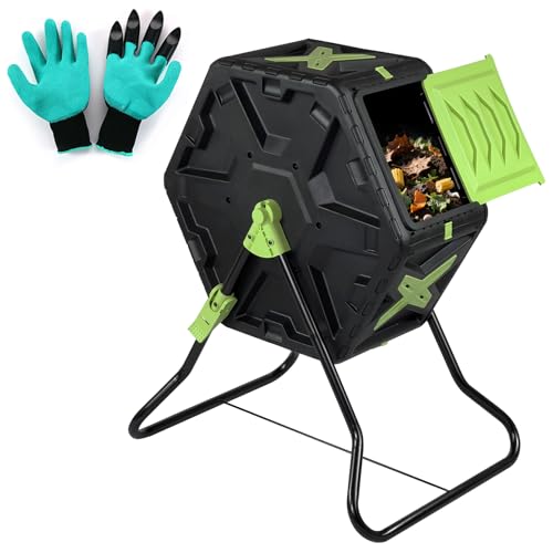 21 Gallon Compost Tumbler Outdoor - Small Rotating Composting Bin with Single Chamber & Steel Frame - BPA-Free Compact Garden Waste Bin for Kitchen Scraps & Yard Manure - Quick 5-Minute Assembly - size: 21 Gallon