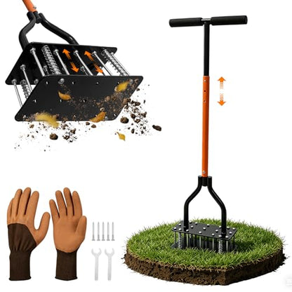 Lawn Aerator Tool 15 Spikes Manual Grass Aerator for Yard Heavy Duty Metal