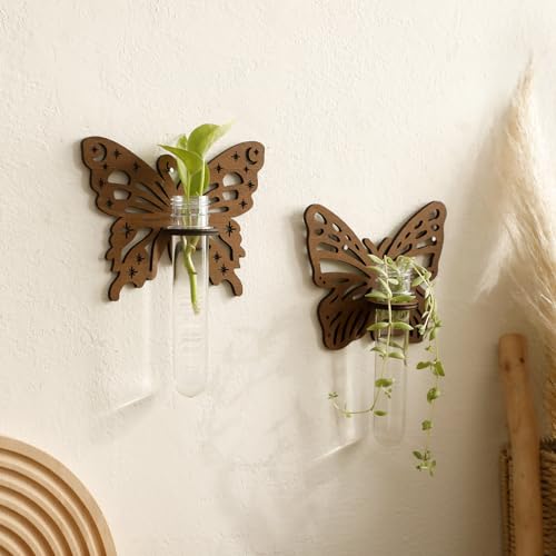 Artilady Plant Propagation Station Wall Hanging, Butterfly Plant Terrariums - color: Butterfly Wood