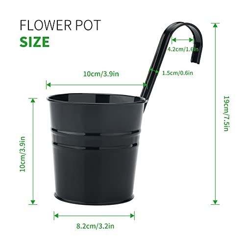 KINGLAKE Flower Pots,10 Pcs Metal Iron Hanging Flower Plant Pots Balcony Garden Plant Planter Baskets Fence Bucket Pot 4'' Flower Holders with Detachable Hook Black - color: Black, size: 4 Inch