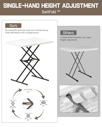 FanttikOutdoor Small Folding Table Quick Adjust 3 Heights, TV Tray, Dining - color: Granite White
