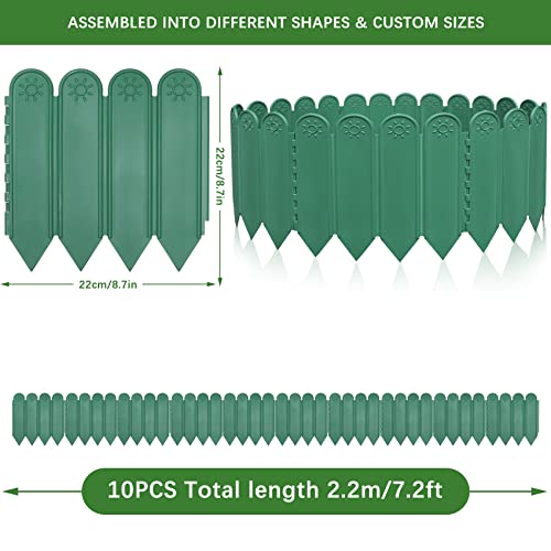 EEOCWF 10PCS Green Garden Edging Borders, 8.66 inch Tall Plastic Garden Landscape Edging, 7.2ft Interlocking Decorative Garden Fences Edging, Lawn Edge Flower Bed Border for DIY Patio Walkways Yard - color: Green
