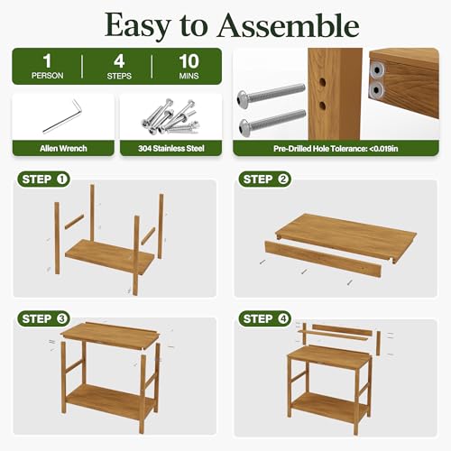 YEFU Potting Table, All-Weather Resistant,Teak - color: Teak, size: Classic