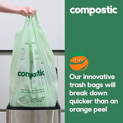 Compostic Compostable 13 Gallon Trash Bags, 100 Ct, Extra Strong - size: 100 Count (Pack of 1), style: Tall 13 Gallon