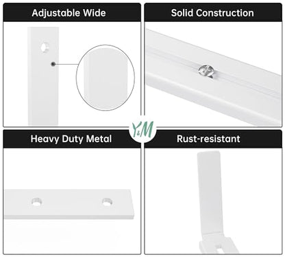 Y&M 6 Pack Adjustable Planter Brackets (6 to 12.5 in), Universal Window Box Brackets, Heavy Duty Iron Flower Box Wall Mounting Hooks for Balcony, Fences, Patio, and Garden - White - size: 6pcs White