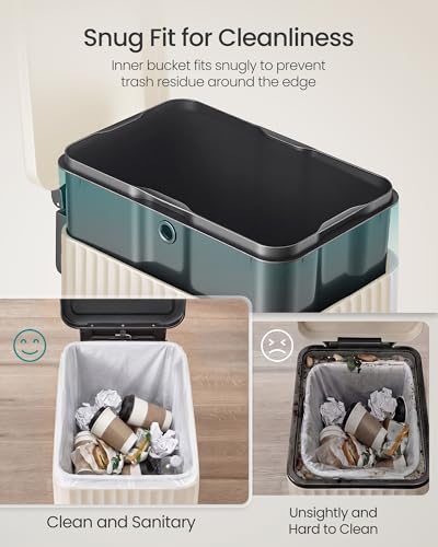 SONGMICS Trash Can, 13 Gallon (50 L) Slim, Stainless Steel, with Lid, Pedal - color: Cream White, size: 13 Gallon (Slim)