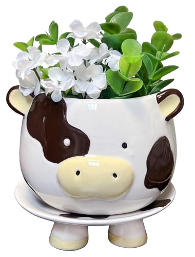Streamline Imagined Ceramic Planter Pot - Brown Cow - color: Brown Cow