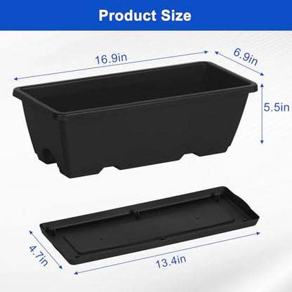 CADUKE Railing Planter Box 4 Pack Window Boxes Planter with Adjustable Brackets 16.9 Inches Deck Railing Hanging Flower Boxes Black Balcony Planters Fence Hanging Planters for Outdoor - color: Black