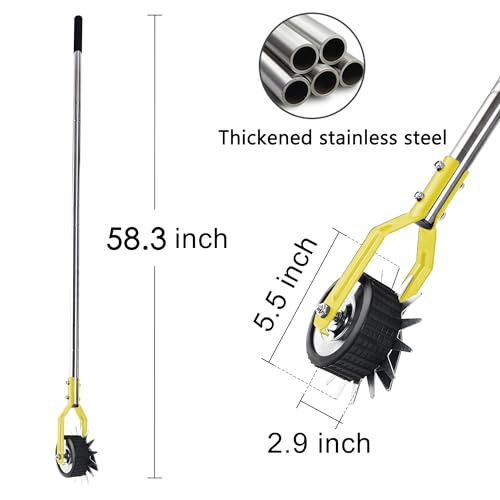 BARAYSTUS Wheel Rotary Edger Lawn Tool, Grass Edge Trimmer, Sidewalk Manual Lawn Edger, Strong 3 Sections Stainless Steel Handle with Cushion Grip, 58.3-Inch - color: Yellow