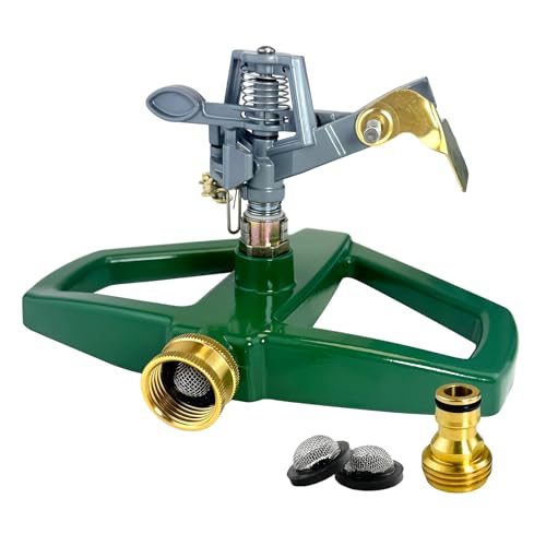 Heavy Duty Pulsating Impact Lawn Sprinkler 360° Adjustable Rotating Automatic Water Sprinkler for Yard with Metal Base, Large Area Irrigation Sprinkle for Garden, Covers Up to 4,500 Sq. Ft
