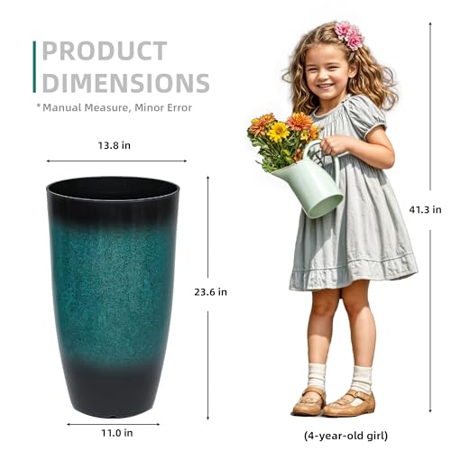 Autodaya 24" Tall Large Outdoor Planters for Plants Set of 2, Faux Ceramic - color: Gradient Turquoise-24"h